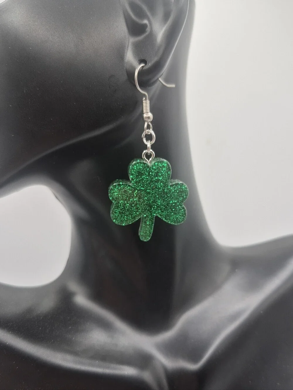 Green Glitter Clover Earrings